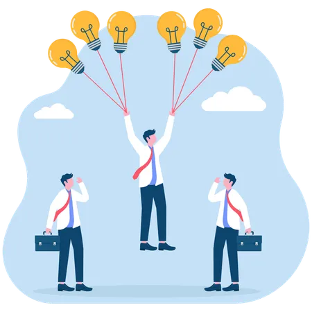 Businessman floating with business ideas  Illustration