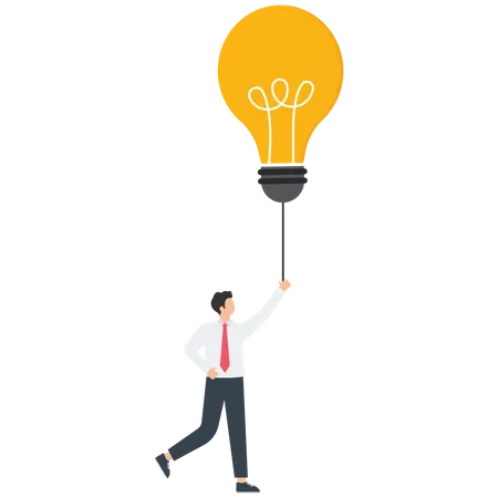 Businessman floating with light bulb balloon  Illustration