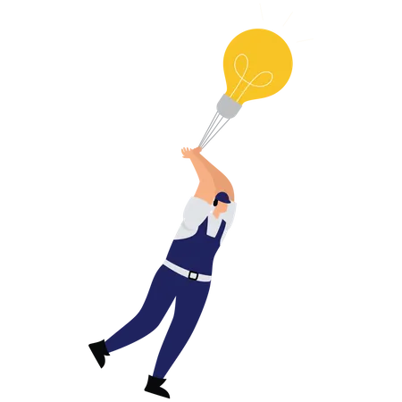 Businessman floating with light bulb balloon  Illustration