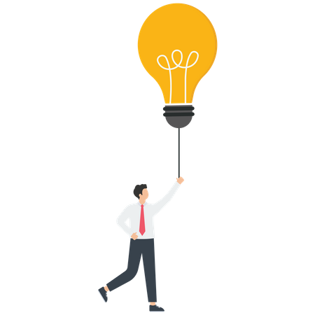 Businessman floating with light bulb balloon  Illustration