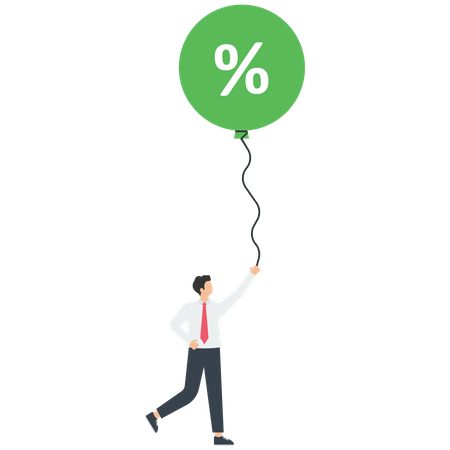 Businessman floating with percentage symbol balloon  Illustration