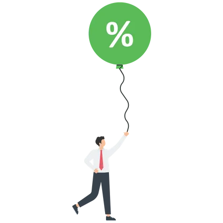 Businessman floating with percentage symbol balloon  Illustration