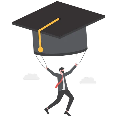 Businessman fly graduation mortar hat balloon see future vision  Illustration