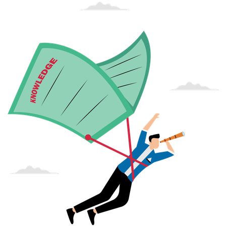 Businessman fly with book balloon see future vision  Illustration
