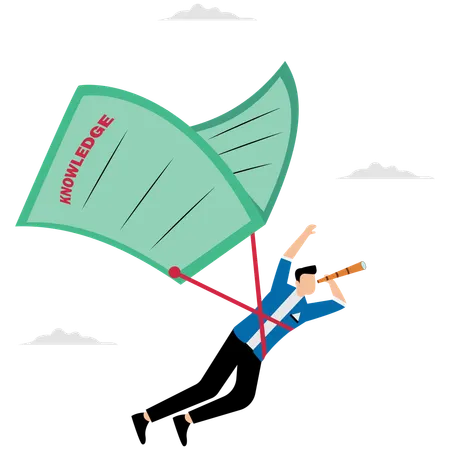 Businessman fly with book balloon see future vision  Illustration