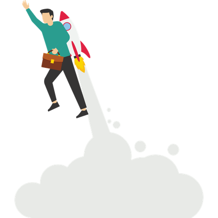 Businessman fly with rocket  Illustration