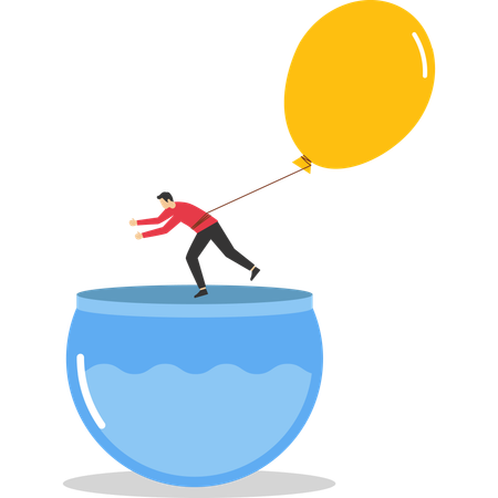 Businessman flying away from fishbowl with help of balloon  Illustration