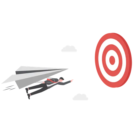 Goal Achievement Challenge Or Mission To Win And Achieve Success Target Leadership Motivation And Skill To Reach Work Objective Concept Businessman Flying Fast Through Business Target Illustration