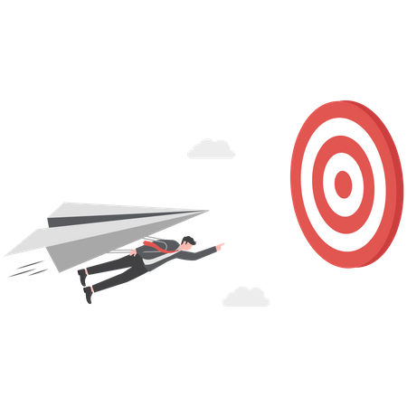 Businessman flying fast through business target  Illustration