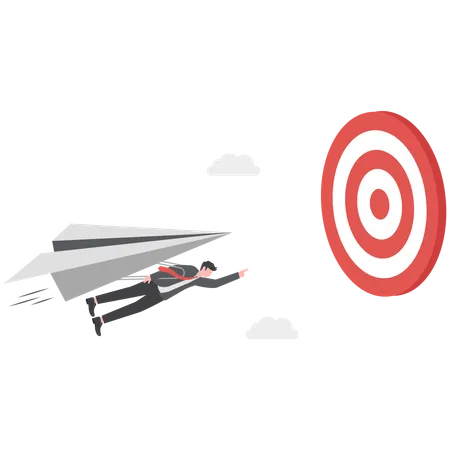 Businessman flying fast through business target  Illustration