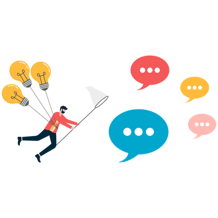Businessman flying in air with bulb while catching comments  Illustration