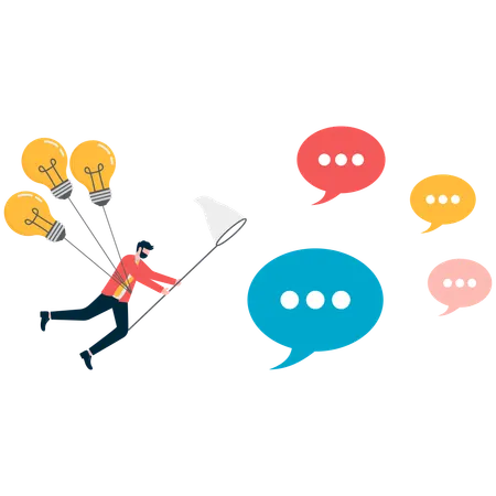 Businessman flying in air with bulb while catching comments  Illustration