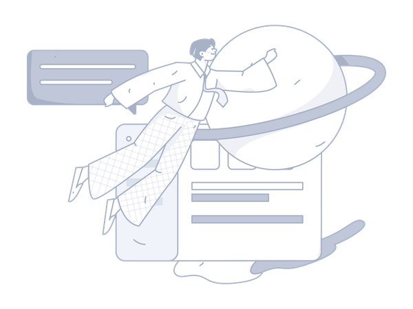 Businessman flying in space while getting business task  Illustration
