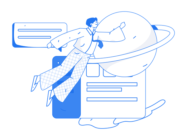 Businessman flying in space while getting business task  Illustration