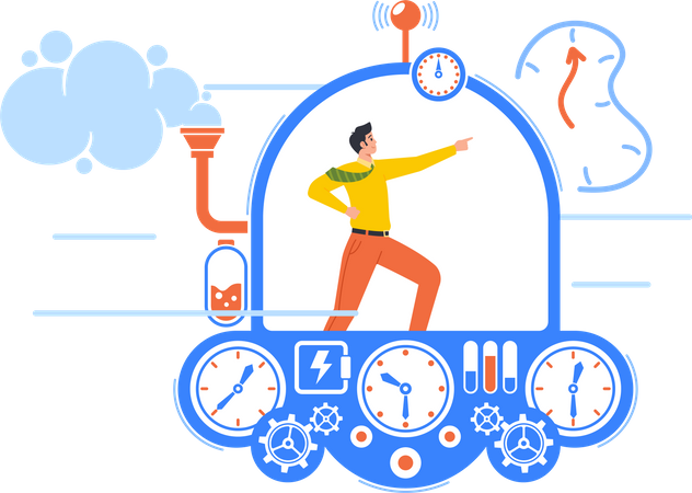 Businessman Flying In Time Machine  Illustration