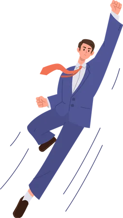 Businessman Cartoon Character Flying Like Superhero Taking Off Vector Illustration Isolated On White Background Super Worker Wearing Formal Suit With Necktie Launching To Success And Progress イラスト