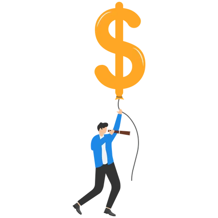 Businessman flying on a balloon in the shape of a dollar  Illustration