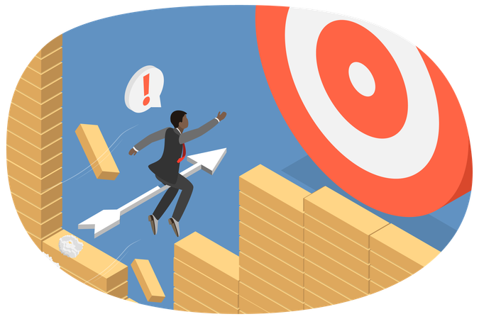 Businessman flying on arrow for achieving goals  Illustration