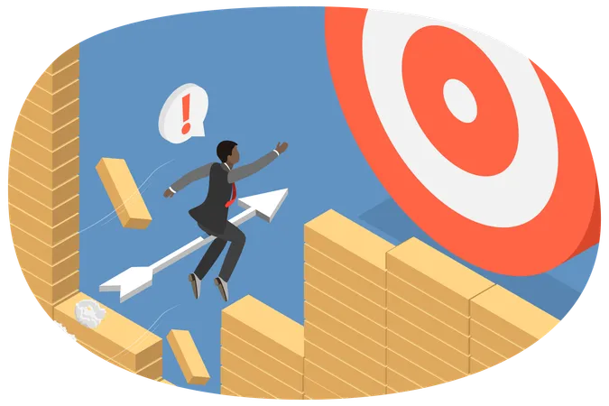 Businessman flying on arrow for achieving goals  Illustration