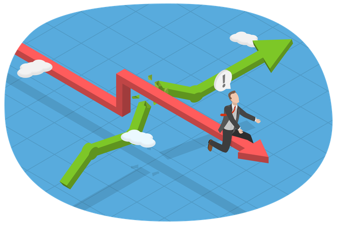 Businessman flying on loss chart  Illustration