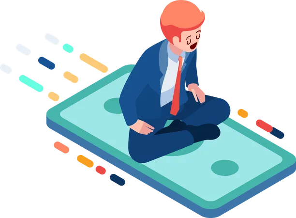 Businessman Flying on Money Carpet  Illustration