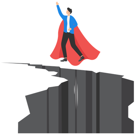 Businessman flying on rocket from rock gap  Illustration