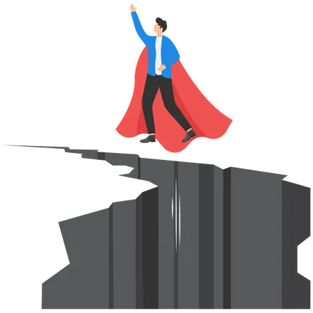 Businessman flying on rocket from rock gap  Illustration