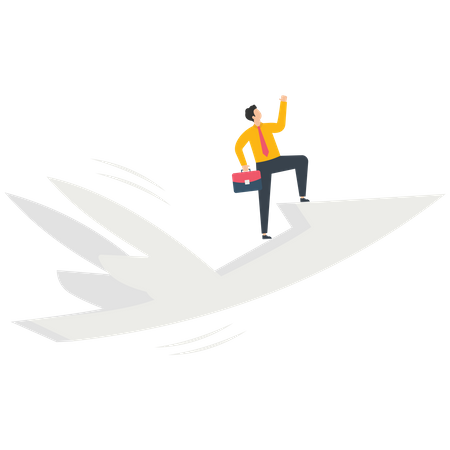 Businessman flying on winged arrow  Illustration