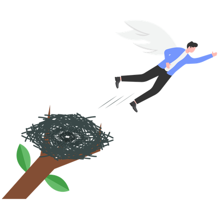 Businessman flying out of nest  Illustration