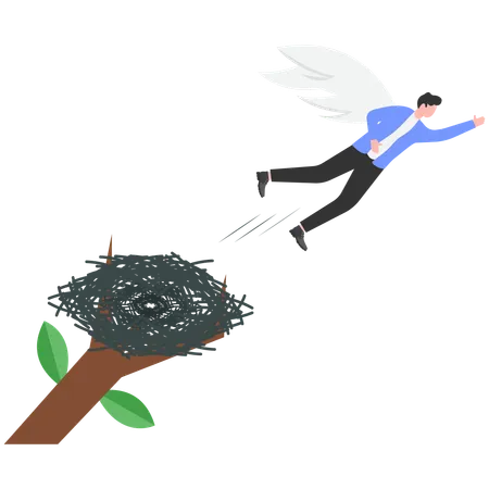 Businessman flying out of nest  Illustration