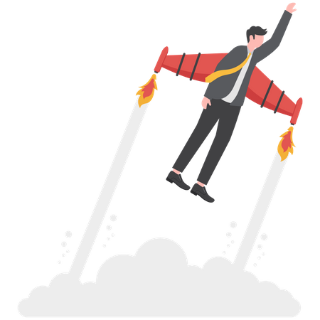 Businessman flying rocket booster  Illustration