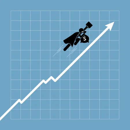 Businessman flying up above the chart as the graph going uptrend Illustration