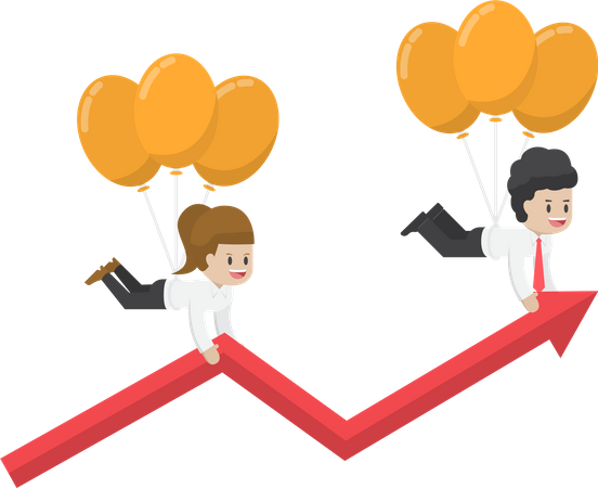 Businessman flying up on balloon Illustration