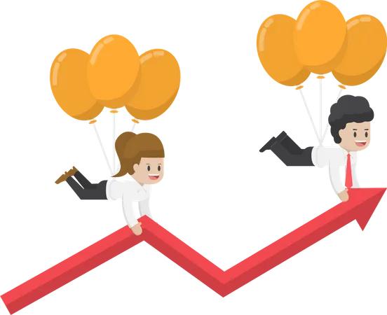Businessman Flying Up On Balloon And Help Graph Growth Business Solution And Success Concept Illustration
