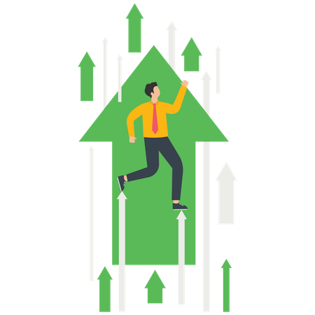 Businessman flying up with arrows  Illustration