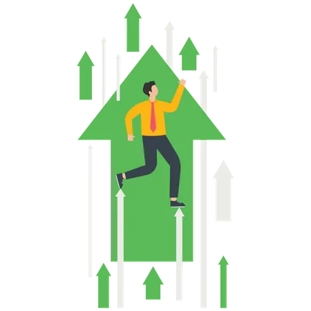 Businessman flying up with arrows  イラスト