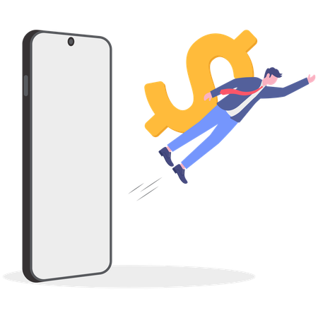 Businessman flying up with dollar  Illustration