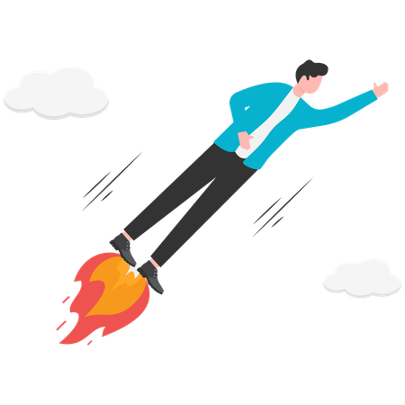 Businessman flying upwards stepping on flames  Illustration