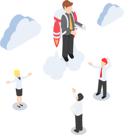 Isometric Businessman Flying With A Jetpack VECTOR EPS 10 Illustration