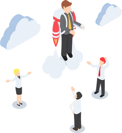 Businessman flying with a jetpack  Illustration