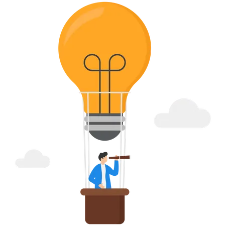 Businessman Flying With Air Balloon Bulb Illustration Business Concept Illustration