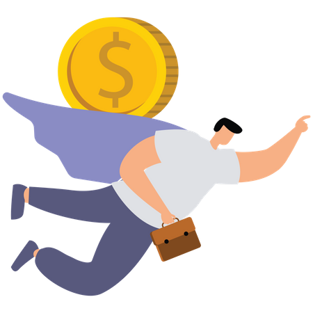 Businessman flying with Dollar coin  Illustration