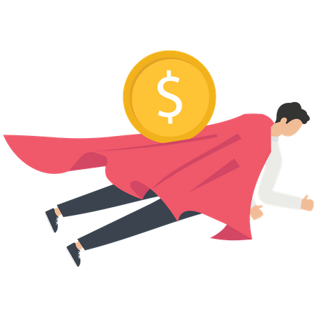 Businessman flying with Dollar coin  Illustration