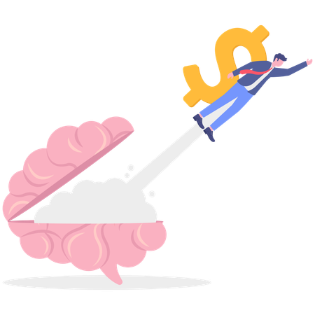 Businessman flying with dollar sign  Illustration
