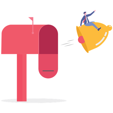 Businessman flying with email newsletter  Illustration