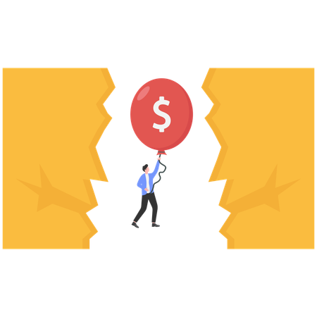 Businessman flying with financial balloon  Illustration