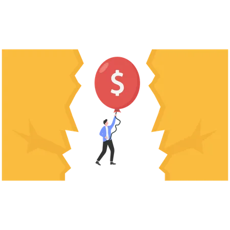 Businessman flying with financial balloon  Illustration