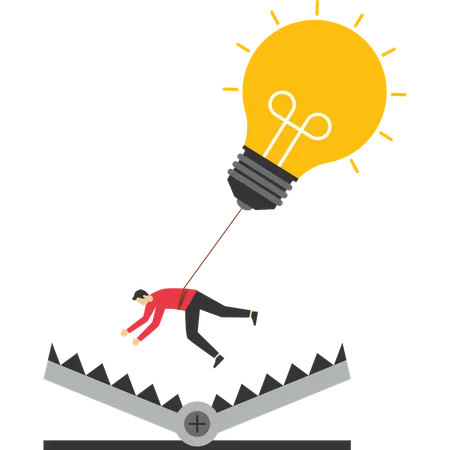 Businessman flying with lightbulb  Illustration