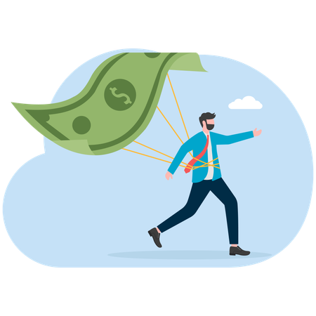 Businessman flying with money  Illustration