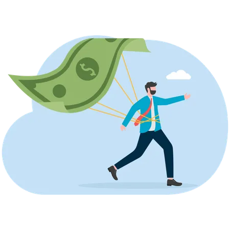 Businessman flying with money  Illustration